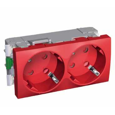 Розетка 2-ая 45град. 2P+E со шторками блок красная