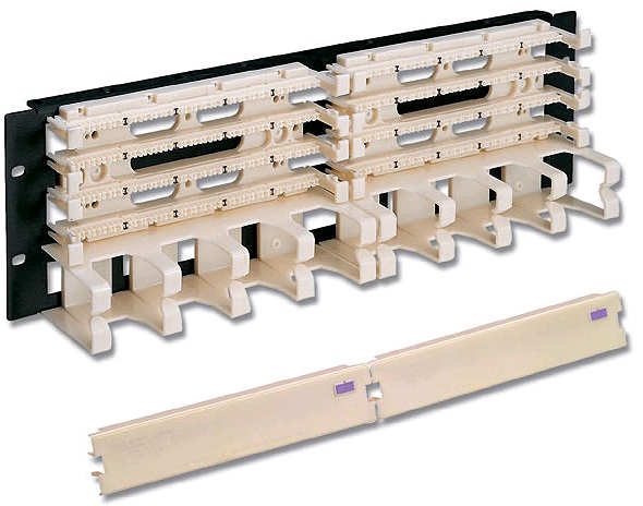19" 100-парная панель с органайзером кабеля и 4-х парными коннекторами (комп.)
