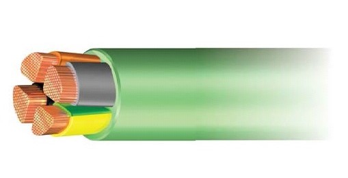 Кабель силовой гибкий RZ1-K (AS) 0,6/1кВ 10G1,5мм2 Cu5, негорючий, без галогенов, изоляция жил XLPE, внешняя оболочка — полиолефин, зелёный (1000м)