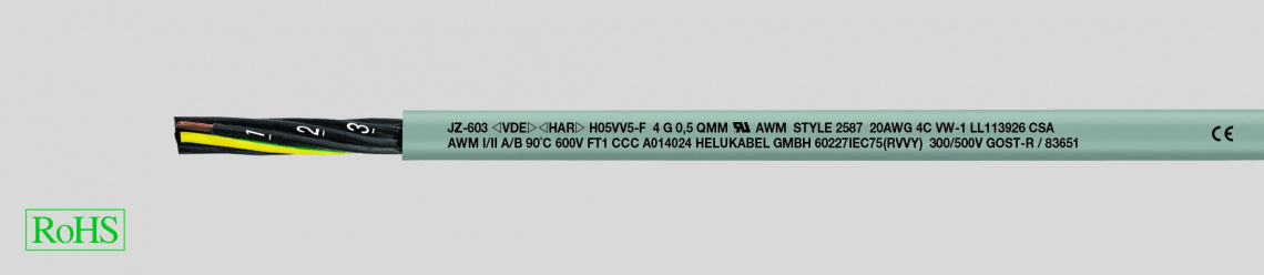 Кабель управления JZ-602 3XAWG 8 3G10 QMM GRAU  с цифровой маркировкой жил и жилой заземления (ж.з) (1м)
