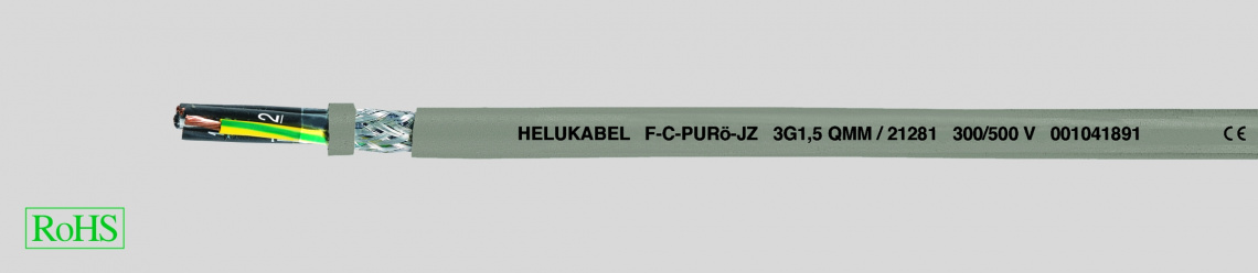 Кабель контрольный F-C-PURO"-JZ  7X4 гибкий, экранированный, с цифровой  маркировкой жил,  устойчивый к истиранию, сжатию, минеральным маслам и хладагентам, УФ, кислотам, озону, микробам, серый.