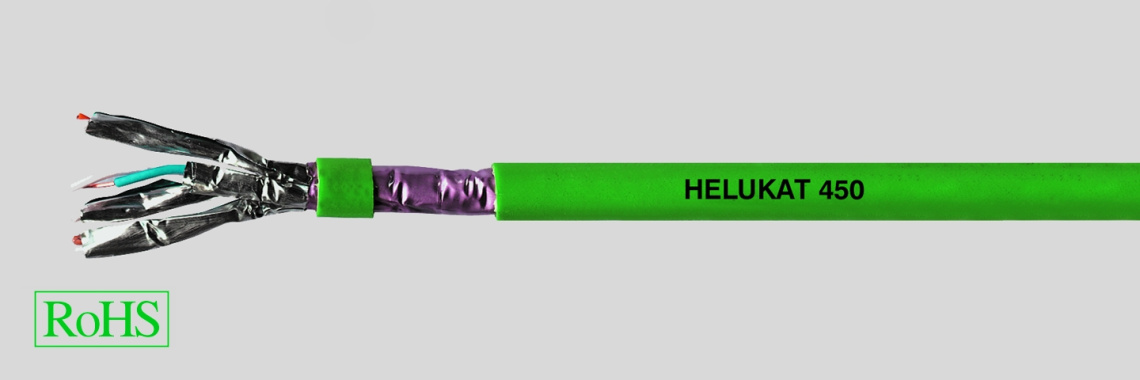 Кабель HELUKAT 450. 4-парный F/FTP 4x2xAWG 24/1 FRNC ,  6 кат,, 450MHz, зелёный
