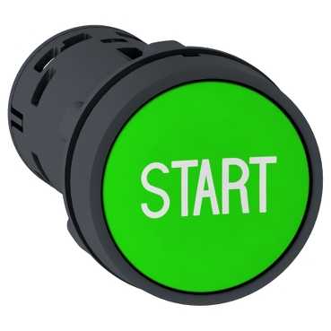 Кнопка 22мм зелёная с возвр. 1NO, белая "Start"