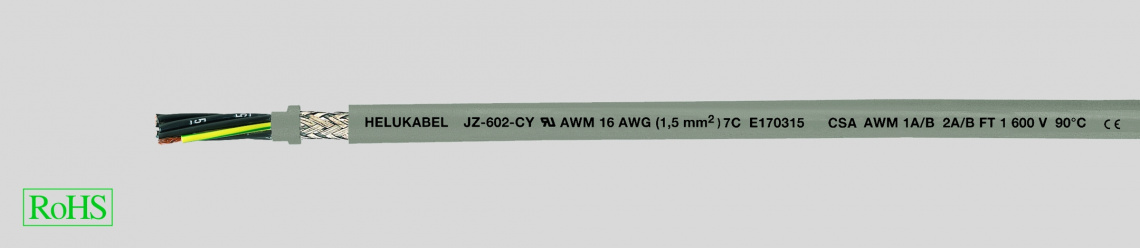 Кабель управления JZ-602-CY UL-CSA 3XAWG 18 3G1 экранированный, с цифровой маркировкой жил и жилой заземления,  серый, 600V.