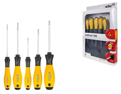 Набор отверток SoftFinish ESD, шлиц/Phillips, диссипативная рукоятка, 5 предметов