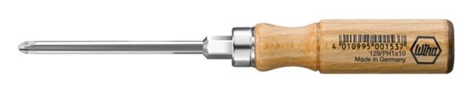 Шлицевая отвертка с деревянной рукояткой, круглое жало с шестигранником под гаечный ключ, 129 PH 1x80