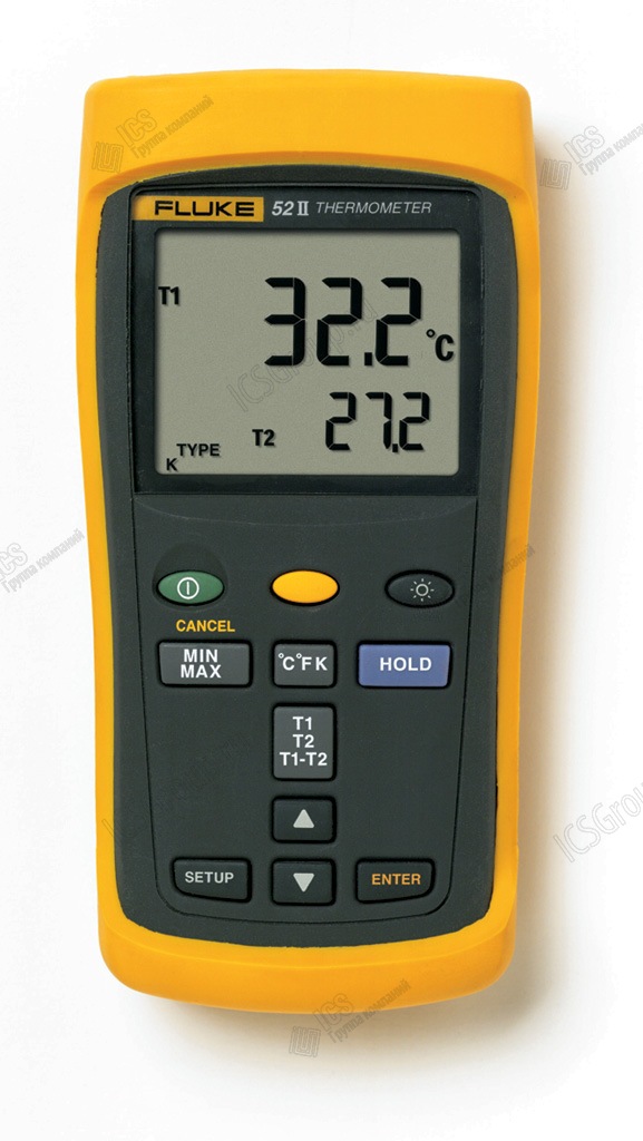 Термометр лабораторный Fluke 52 II, 2 входа, -200С +1370С, погр. 0,1%, разрешение 0,1С, разность температур, мин./макс., значения (ГОСРЕЕСТР 55257-13)