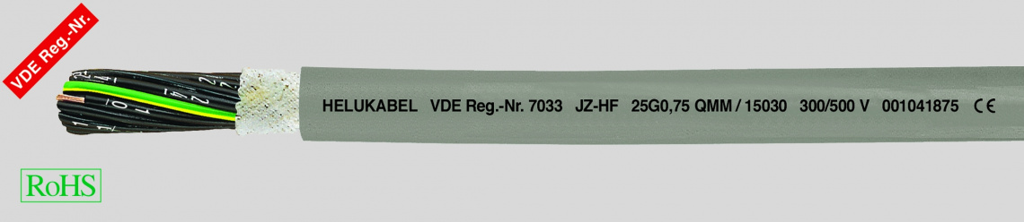 Кабель управления JZ-HF 34 X 0.75 с цифровой маркировкой жил, для цепей передачи энергии.